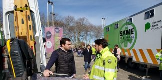 Scarsi recorrió el centro de emergencias para catástrofes que la provincia exhibe en Tecnópolis federal